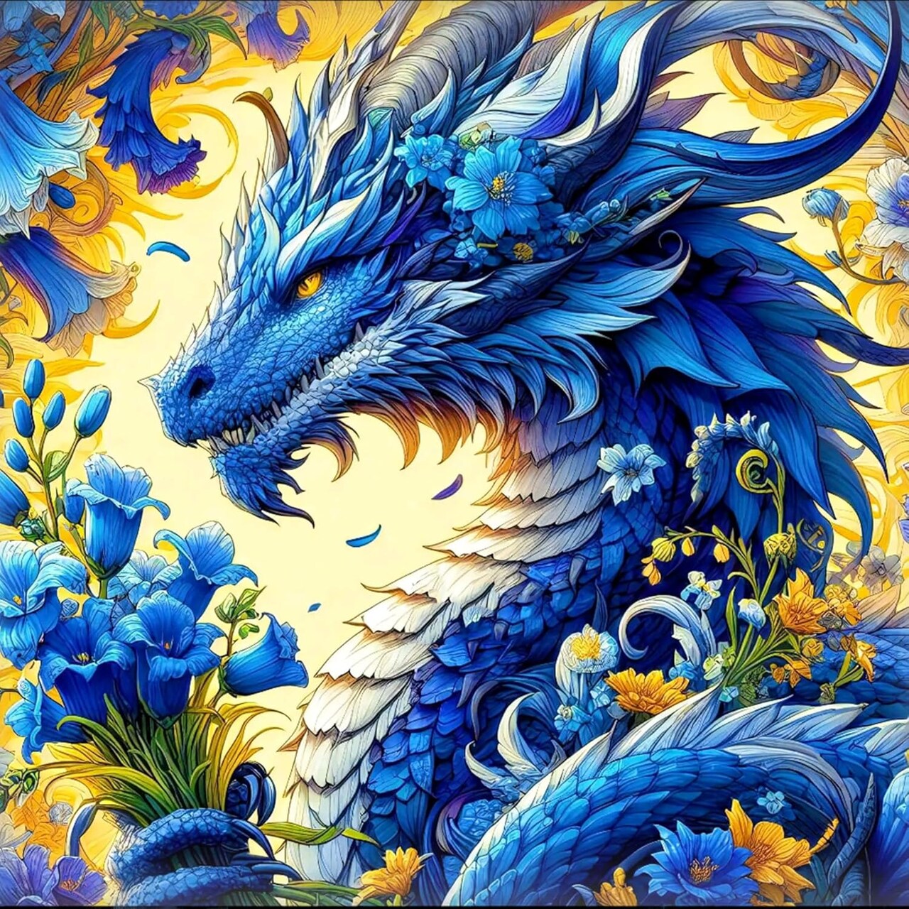5D Dragon & Flower Diamond Painting Kit – Round Full Drill (14x14")